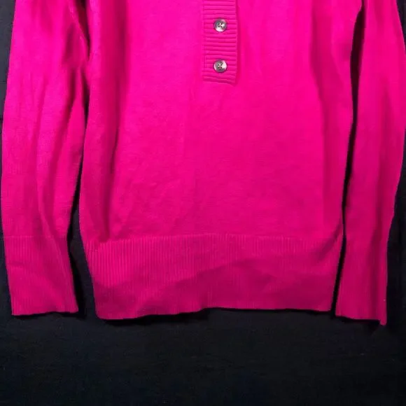 Eddie Bauer Womens Sweater Bright Pink Mock Neck 1/2 Button Long Sleeve Large - Picture 5 of 11